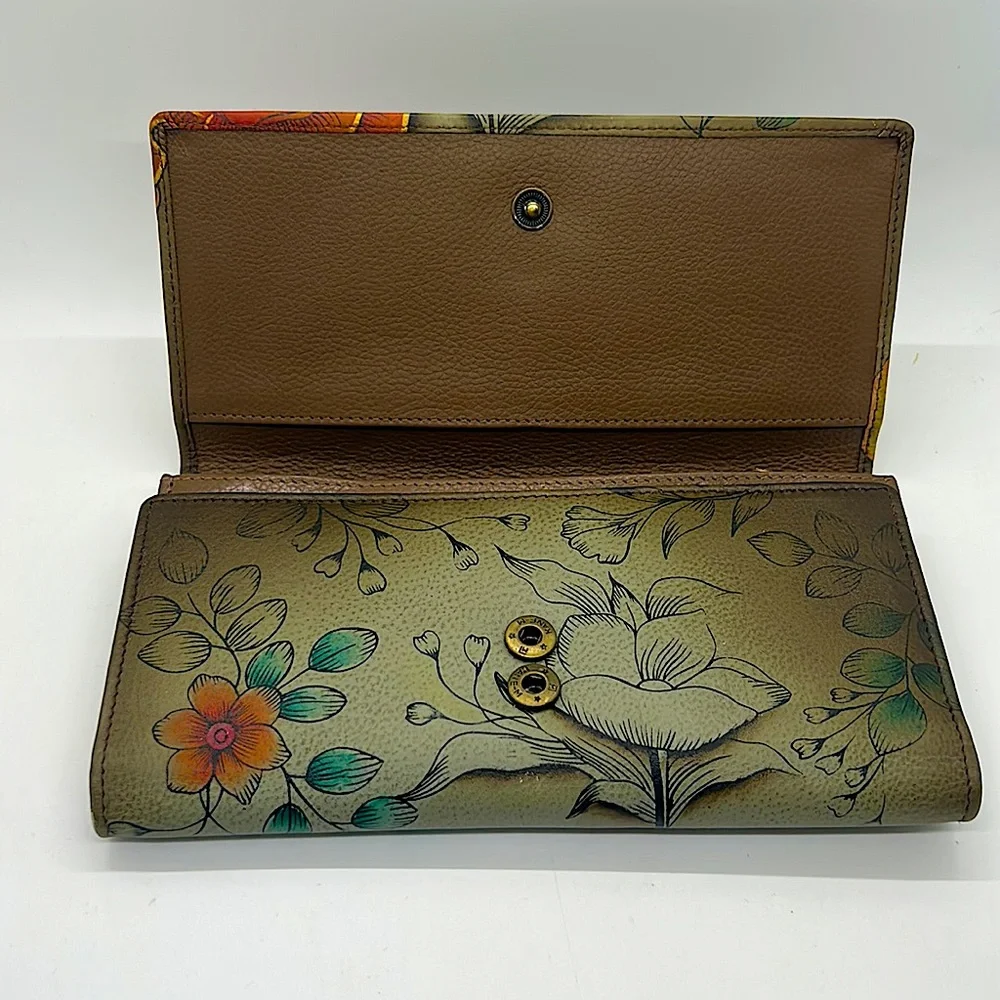 Anuschka Anna Beautiful Gray Flowers & Butterflies Shoulder Purse Bag w/ Wallet - Picture 13 of 14